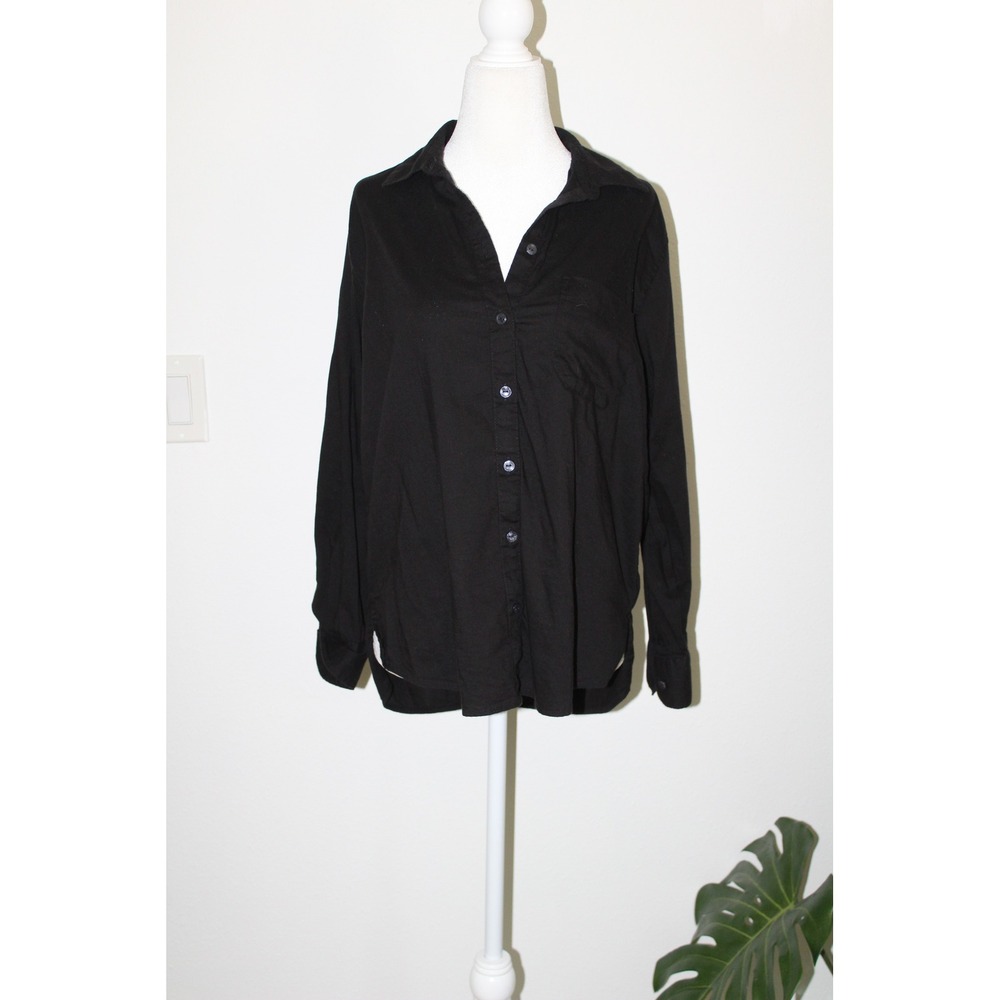 Old Navy The Boyfriend Shirt Womens XS Black Cotton Rayon Button Down Long Slv